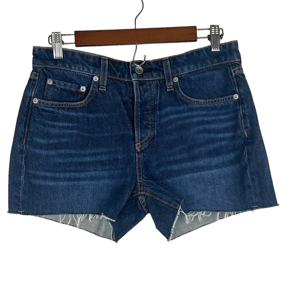 Rag & Bone Dre Low-Rise Denim Shorts Cambria Dark Indigo Raw Hem 28 NEW - Picture 3 of 15
